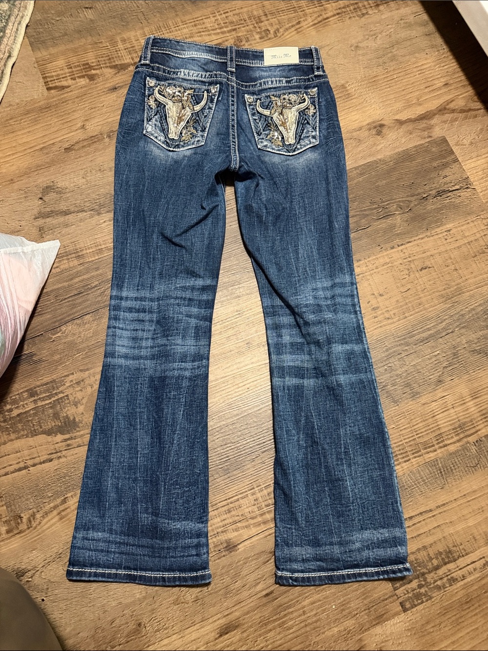 Miss Me Blue Flare Jeans with Embroidered Steer Pockets